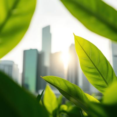 Eco-Urban Renaissance Verdant Biophilic Cityscape Reimagining Sustainable Living through Vibrant Green Foliage and Modern Architectural Harmony